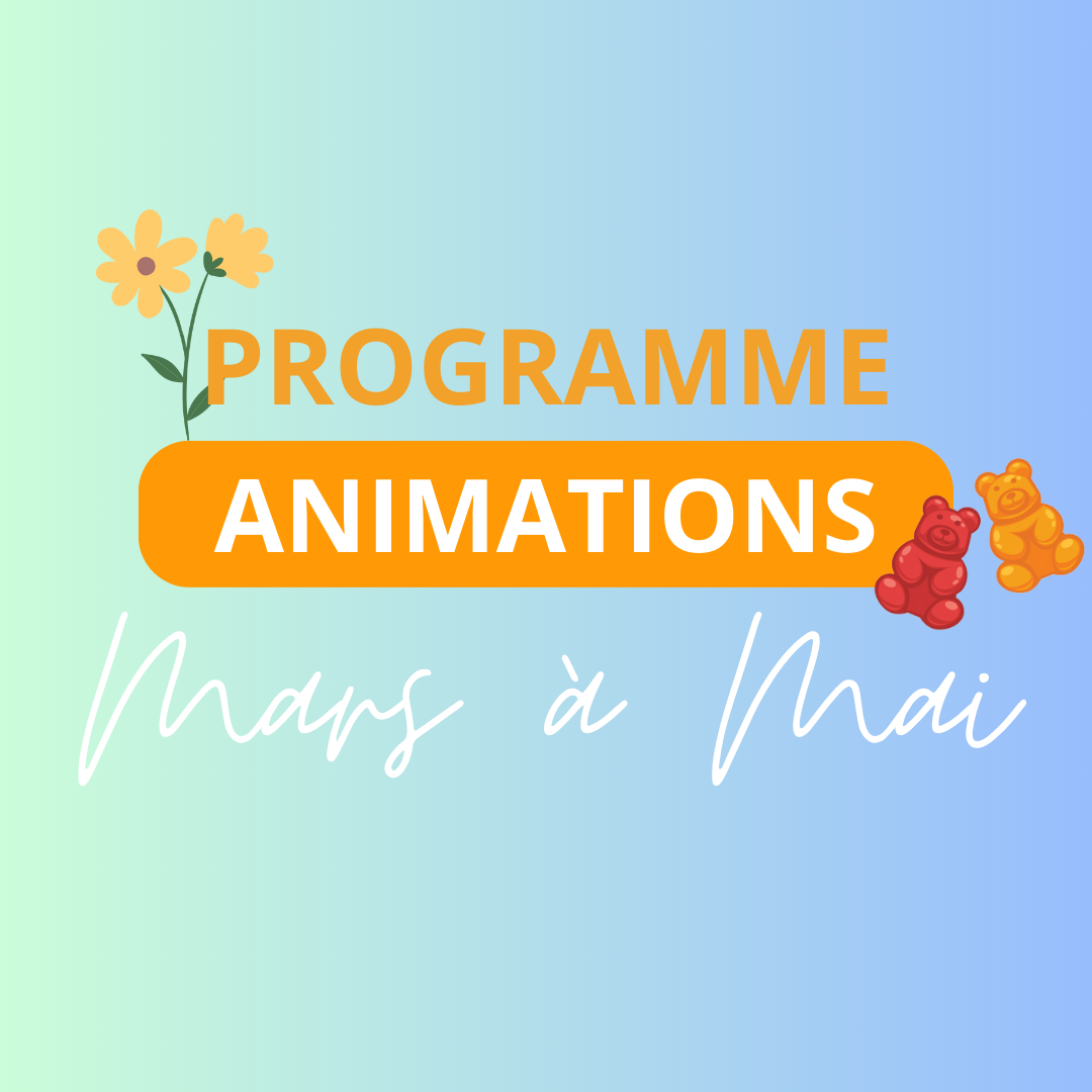 visuel graphique "programme des animations" pour le mois de mars à mai